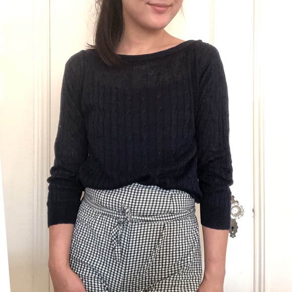 j. crew linen cable knit sweater in navy blue - Picture 3 of 8